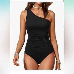 Daci One Shoulder One Piece Bathing Suit Full Coverage Black Women’s Size XXL